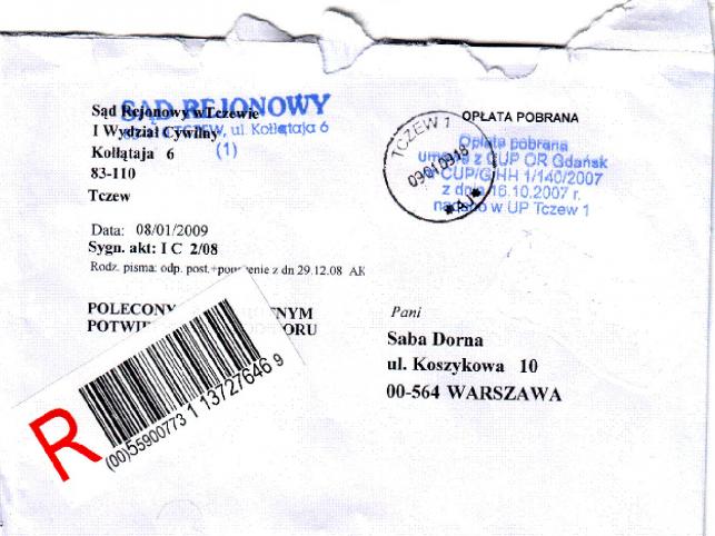 Suka Dorna dostaje pisma z sądu