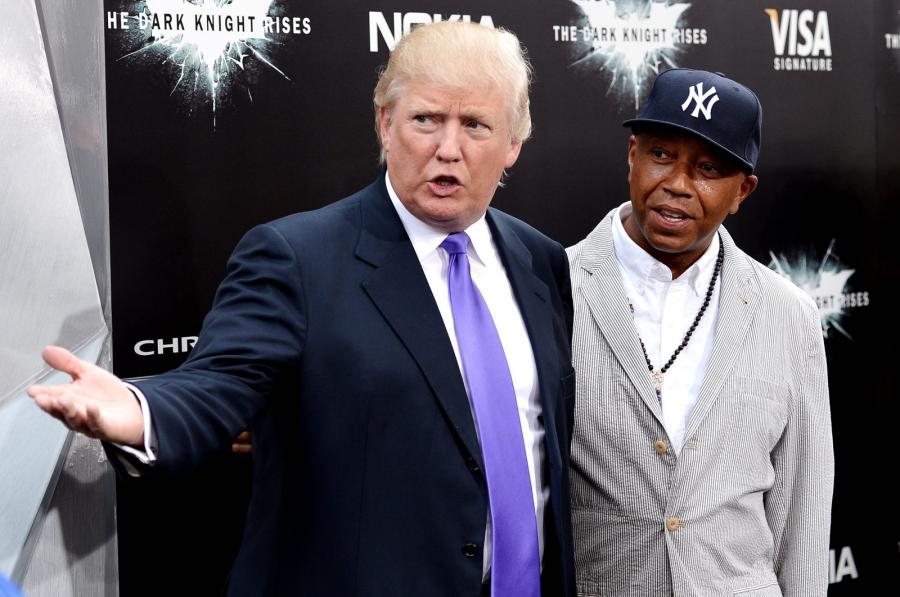 Donald Trump i Russell Simmons na premierze filmu "Mroczny rycerz powstaje" w Nowym Jorku